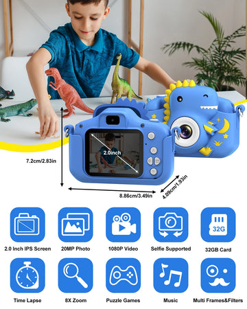 Dinosaur Kids Camera 1080P HD Selfie Camera